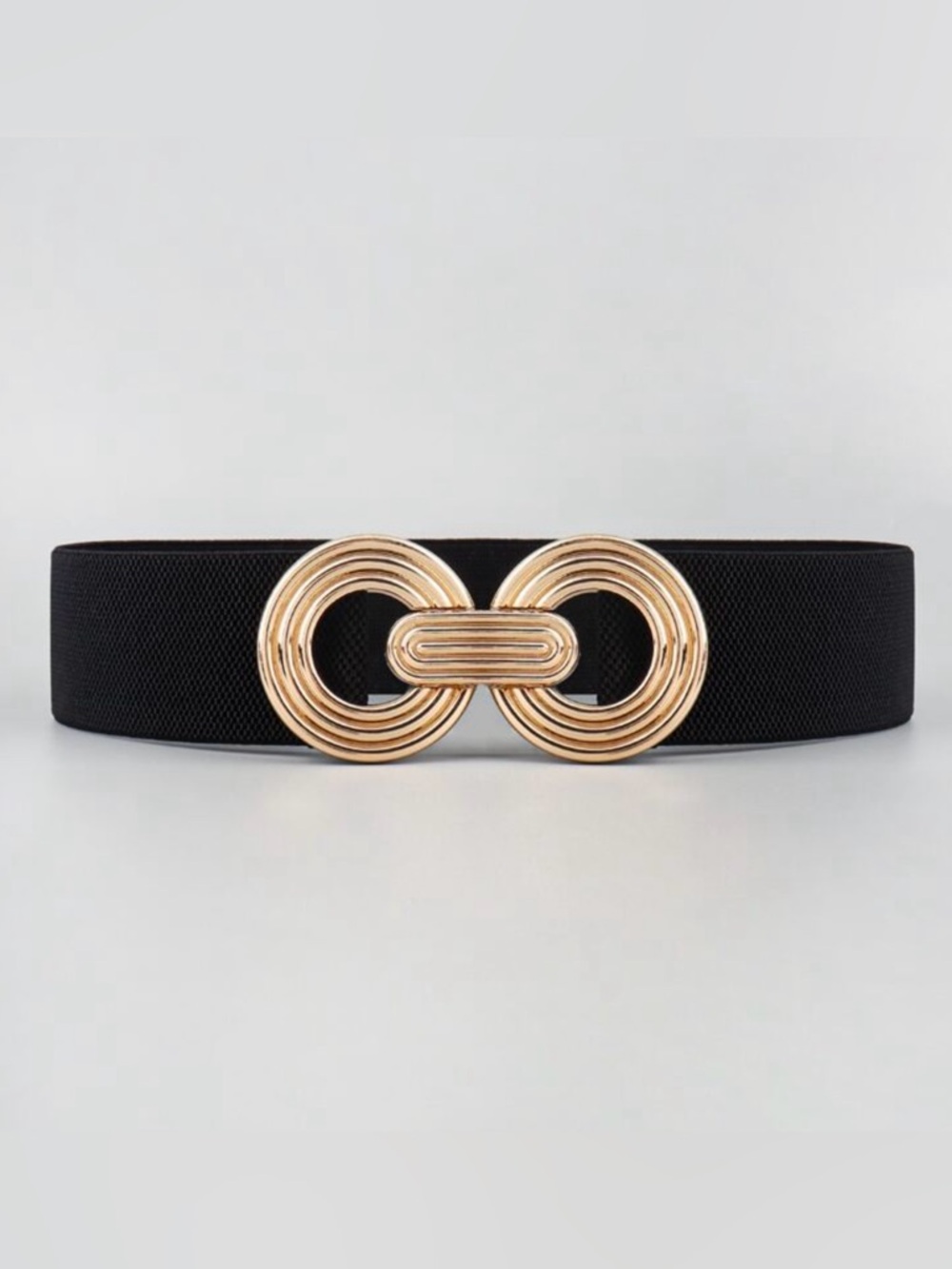 Gold Buckle Black Elastic Waist Belt - Women's Accessory
